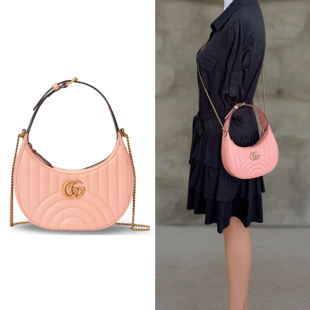 ❌SOLD❌NEW Authentic Gucci GG Marmont Leather Small Shoulder Bag Coral Pink